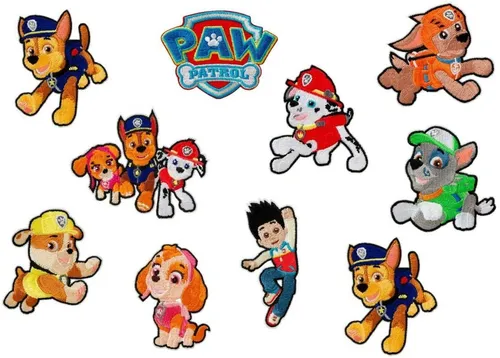 Mono-Quick Aufnäher Bügelbild, Aufbügler, Applikationen, Patches, Flicken, zum aufbügeln, Polyester, Paw Patrol © Set 10 Stück Chase Marshall Skye