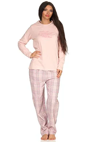 Damen Flanell Schlafanzug Langarm Pyjama - Rosa, Größe 40/42 - Kuscheliger Damen Pyjama aus flauschigem Flanell und komfortablem Single-Jersey-Oberteil. Ideal als Schlafanzug oder Loungewear, sorgt für Wohlfühlmomente. 100% Baumwolle, schadstofffrei nach ÖKOTEX STANDARD 100.