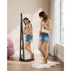 SONGMICS Schmuckschrank, Spiegelschrank, mit rahmenlosem Ganzkörperspiegel, 3 Ablagen, 360° drehbar, abschließbar