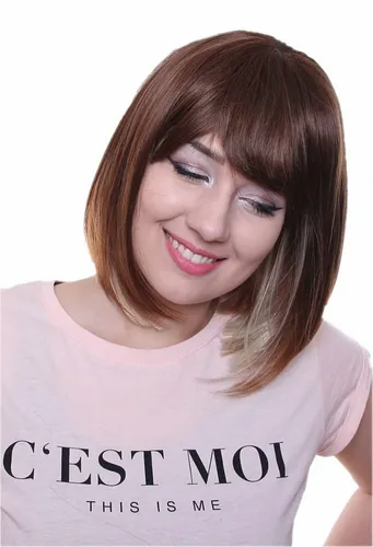 Bob Braun mittellange glatt Ombre kurz-haar Perücke natürlich für Alltag C1150