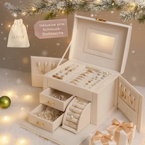 Schmuckkästchen Schmuckkasten Schmuckschatulle Aufbewahrung mit Stofftasche