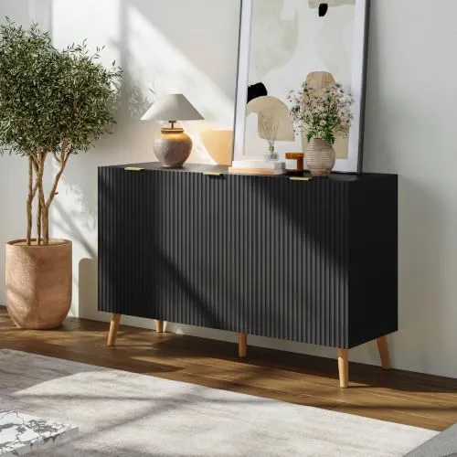 [en.casa] Sideboard Nand 3 Türen 120x40x76 cm Schwarz