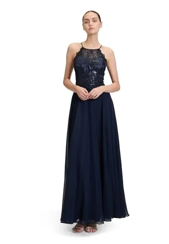 Elegantes rückenfreies Damen Abendkleid 40 von Vera Mont - Festliches Kleid aus zarter Spitze und schwingendem Tüll, ideal für besondere Anlässe. Praktischer Reißverschluss für einfachen Einstieg und eleganter Rundhalsausschnitt.