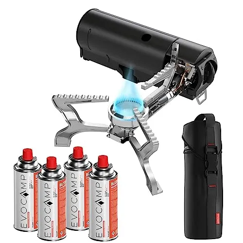 EVOCAMP Campingkocher mit 4 Gaskartuschen 227g MSF-1a