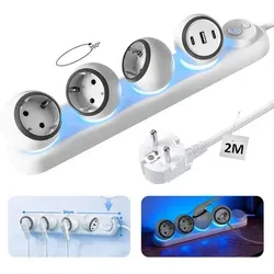 360° drehbare Steckdosenleiste 3-Fach mit USB - Praktische 6-in-1 Steckdosenleiste mit 3 Steckdosen und 3 USB-Anschlüssen, ideal für gleichzeitiges Laden. Flexibel drehbare Module und integriertes LED-Nachtlicht sorgen für Komfort und Sicherheit.