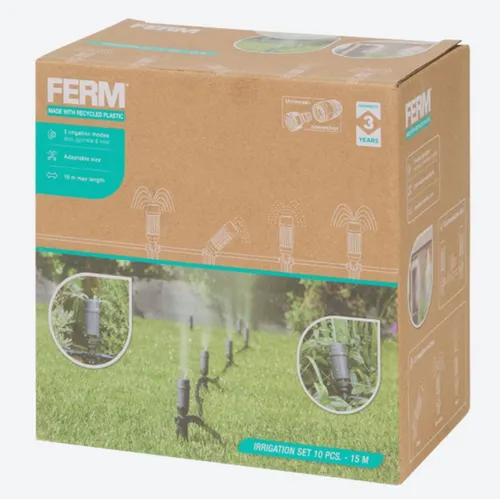 FERM Sprinkler Set 15m - 23tlg Bewässerungssystem für Garten - Effizientes 15 m Bewässerungs-Set für Garten, Gewächshaus und Rasen. Mit 10 Tropfern und langlebigem Material bietet es eine einfache Installation und optimale Bewässerung.