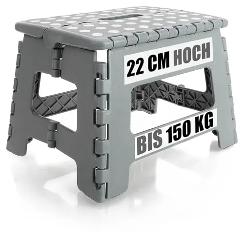 com-four® Klapptritt mit Gumminoppen - Faltbarer Tritthocker - tragbare Aufstiegshilfe für Haushalt, Küche, und Bad - Rutschfester Klapphocker - Tragkraft bis 150 kg (31x22x22cm grau - 01 Stück)