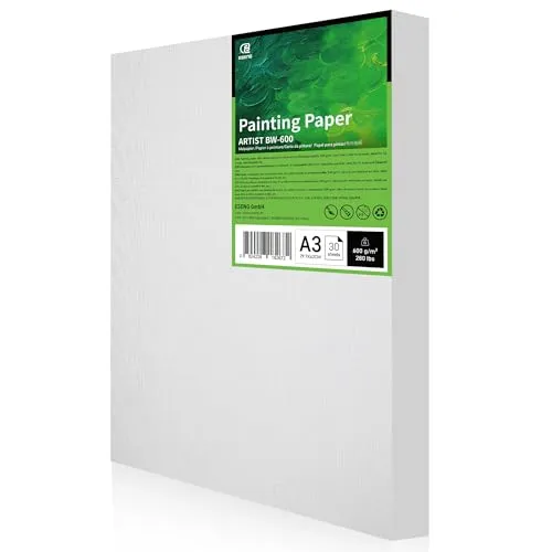 ESENG® Leinwandpapier A3, 600g/m², Künstlerqualität für Öl- und Acrylmalerei - Hochwertiges Leinwandpapier mit strukturierter Oberfläche für professionelle Kunstwerke. 600g/m², säurefrei und strapazierfähig, ideal für kreative Freiheit und langlebige Ergebnisse. 30 praktische Einzelblätter im A3-Format.