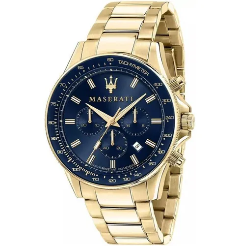 Maserati Sfida R8873640008 Herrenuhr Blau Gold - Elegante Armbanduhr mit Quarzwerk, 100 m wasserdicht und Chronograph-Funktion. Ideal für formelle Anlässe und stilbewusste Herren.