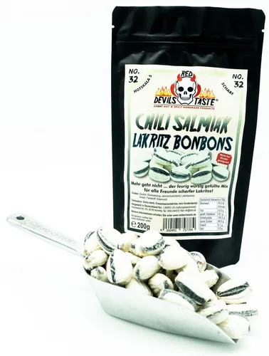 No.32 Chili Salmiak Lakritz Bonbon – gefüllt – scharf & salzig 200 g Hotskala 5