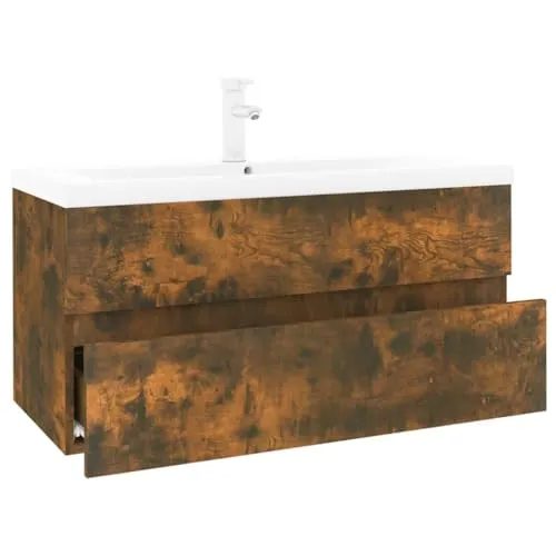 vidaXL Waschbeckenschrank mit Einbaubecken - Unterschrank fürs Bad mit viel Stauraum, robuster Holzwerkstoff-Oberfläche und idealer Wandmontage für mehr Platz und Ordnung im Badezimmer.