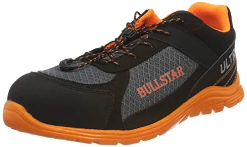 Bullstar Sicherheitsschuh ULTRA S1PS - extrem leichter Arbeitsschuh in Schwarz/Orange - Herren Industrie & Handwerk Schuhe, mit nur 960 g extrem leicht und flexibel für optimalen Tragekomfort, ausgestattet mit robustem Komposit-Zehenschutz und rutschhemmender PU-Sohle.