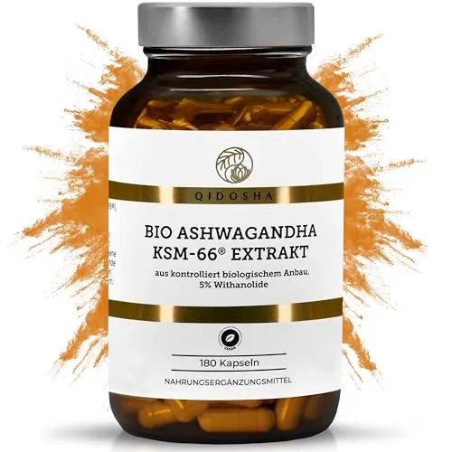 QIDOSHA® Bio Ashwagandha KSM-66® Extrakt, 180 Kapseln, 5% Withanolide, 600mg je Tagesportion