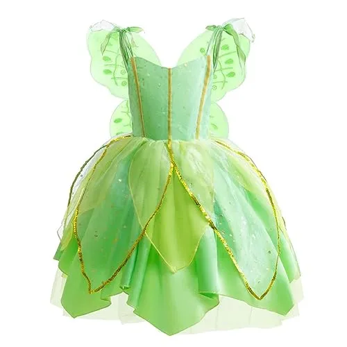 Lito Angels Tinkerbell Kostüm Grüne Fee Kleid Verkleidung mit Flügel für Mädchen Kinder, Größe 5-6 Jahre 116 (Tag-Nummer 120)