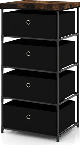 GOPLUS Kommode mit 4 Schubladen aus Stoff, Schubladenschrank mit Metallrahmen & abnehmbaren & faltbaren Schubladen, Kleiderkommode, Schwarz