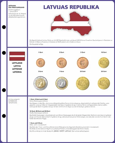 Lindner-8450-21-Vordruckblatt-+-Münzblatt-3x-Lettland-Euro-Kursmünzensätze