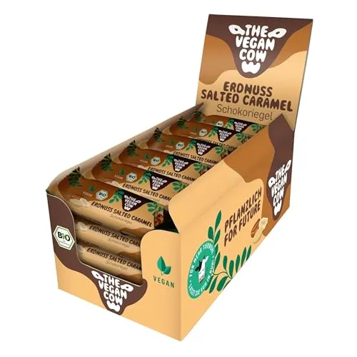 THE VEGAN COW Schokoriegel - Erdnuss Salted Caramel - 24 x 40g - vegan, bio, glutenfrei - 100% natürliche Zutaten