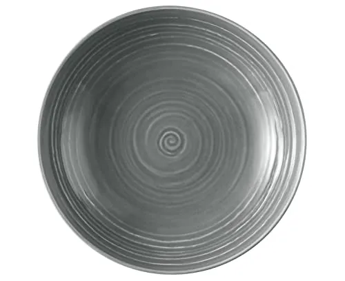 Seltmann Weiden Terra Suppenteller, 21 cm, Tiefer Essteller mit spiralförmigem Relief, Spülmaschinen- und mikrowellenfest, Porzellan, Perlgrau