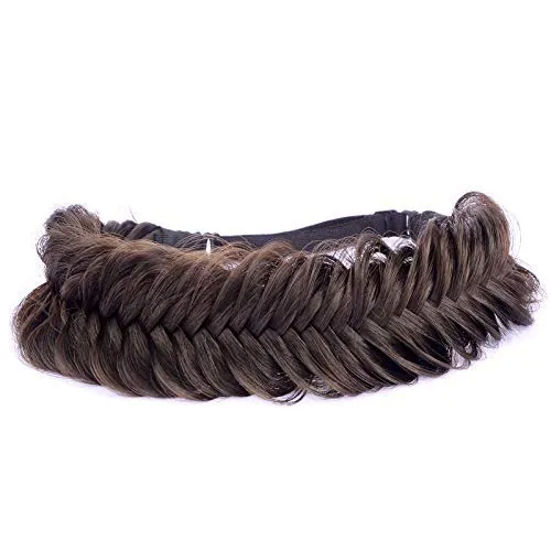 BOBIYA Breites Fischschwanz-Kunsthaar-Zöpfe Stirnband klassisches geflochtenes Stirnband elastisches Stretch-Toupet Beauty-Accessoire (brünette braun)