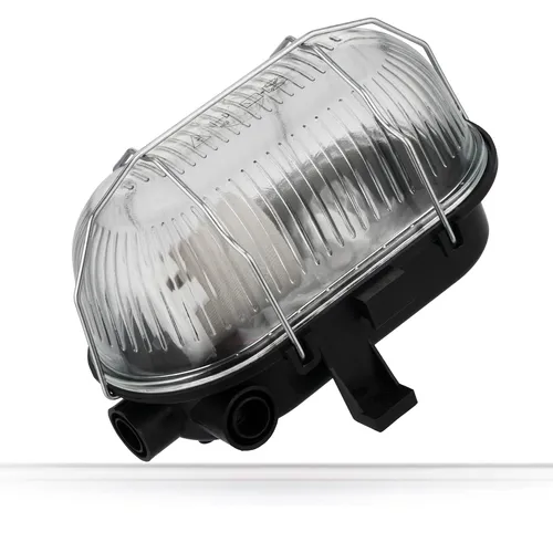 Bulkhead Kellerleuchte E27 IP54 I Ovalleuchte I Glas-Abdeckung I Metall-Gitter