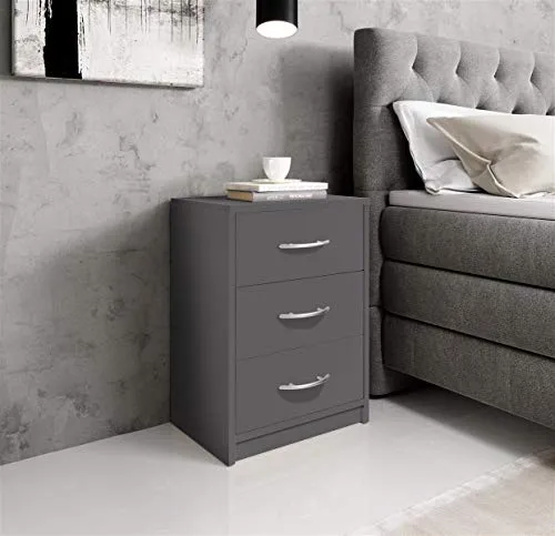 möbelando Nachttisch Bettine III in Graphit - Moderner Nachttisch mit schlichter Linienführung, ideal für mehr Stauraum in Ihrem Schlafzimmer. Maße: 39 x 54 x 28 cm, inklusive Montage-Material für einfache Selbstmontage.