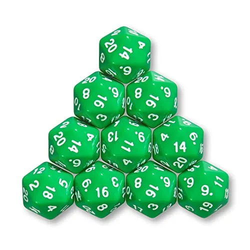 10x polyedrische W20 Würfel für Rollen- und Tabletopspiele (grün)