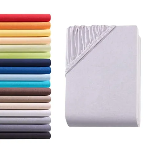 Hometex Premium Textiles Spannbettlaken Spannbetttuch Doppelpack 90-100 x 200 cm, Bettlaken Jersey aus 100% Baumwolle, Matratzen bis 23-25 cm, Oeko-TEX Made IN Green, Silber