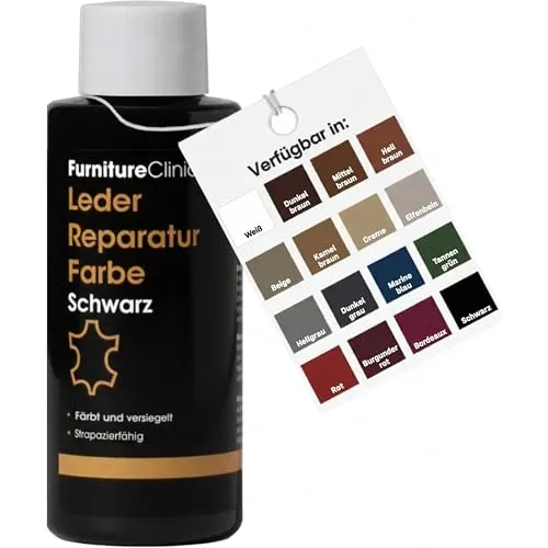 Furniture Clinic Leder-Reparaturfarbe 50 ml (Schwarz) – 2-in-1 Lösung für Lederpflege und -restaurierung