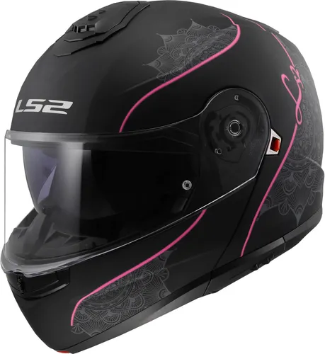 LS2 FF908 Strobe II Lux Klapphelm - Matt Schwarz/Pink, XS - Modularer Motorradhelm mit 90° drehbarem Kinnbügel, kratzfestem Visier und abnehmbarer Sonnenblende. Ideal für Pendler und Tourenfahrer, bietet Komfort und Sicherheit auf jeder Fahrt.