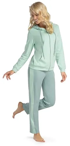 Consult-Tex Damen Pyjama Freizeitanzug Hausanzug Homewear Suit Jogginganzug Pyjama Baumwolle/PE Reißverschluß DW770L 44-46