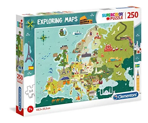 Clementoni 29062 Supercolor Berühmte Orte Europas – Puzzle 250 Teile ab 7 Jahren, buntes Kinderpuzzle mit besonderer Leuchtkraft & Farbintensität, Geschicklichkeitsspiel für Kinder