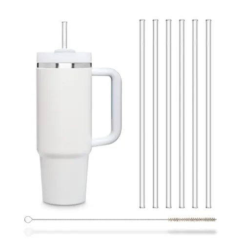 HALM Glasstrohhalme - 6 Stück gerade 27 cm lang perfekt für Kukki Cocktail & 0,33 L Flaschen + plastikfreie Reinigungsbürste - Spülmaschinenfest - Nachhaltig - Glastrinkhalme, Wasserflasche Strohhalm