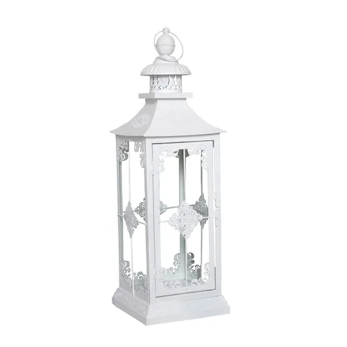 Laterne CHALET weiß shabby chic H56cm - Kerzenständer im Landhausstil aus Metall, ideal für Stumpenkerzen und sorgt für eine gemütliche Atmosphäre in jedem Raum.