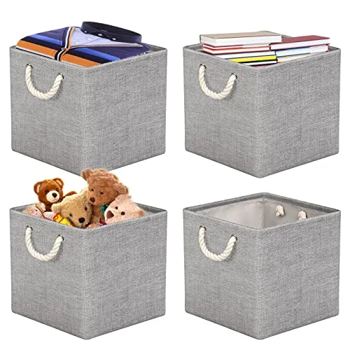 Aufbewahrungsbox Stoff 33x33 [4-Pack], Faltbarer Aufbewahrungsbox für Stoff, Ideal für Kallax-Regale, Schlafzimmer, Kinderzimmer - (Grau) RIWNNI