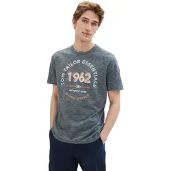 Tom Tailor Herren T-Shirt PRINTED LOGO Regular Fit Blau Grau Grün Finestripe 35181 M