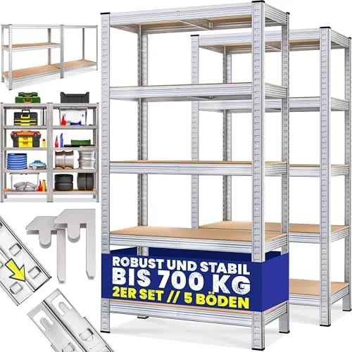 monzana Schwerlastregal 350kg, 2x 170x75x30cm - Schwerlastregal mit 5 MDF-Platten, ideal für Lager und Keller, bietet eine hohe Tragkraft von 350kg für Ihre schweren Gegenstände.