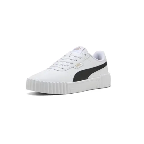 PUMA Damen Carina 3.0 Sneaker - Weiß, Schwarz, Gold, 42.5 EU - Damen-Sneaker mit regulärer Breite, stylischem PUMA Branding und komfortablem Design für den perfekten Freizeitlook.