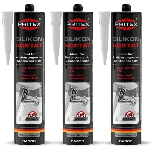 Silikon Sanitär transparent 3 x 300 ml Acetat für Bad, Dusche und WC Dichtstoff
