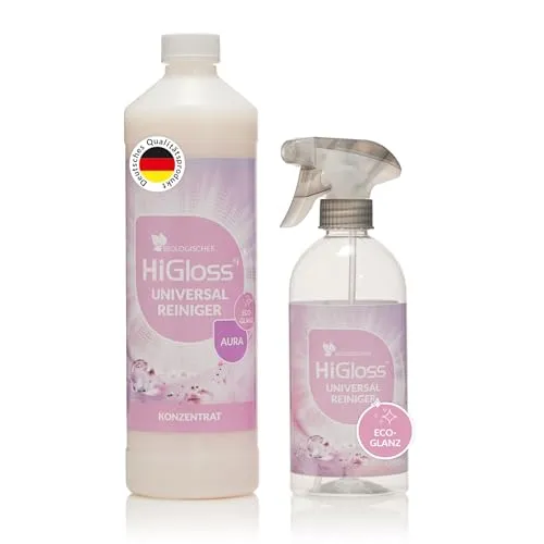 HiGloss Universalreiniger EcoGlanz Aura - Allzweckreiniger für umweltfreundliche Reinigung, entfernt hartnäckige Verschmutzungen und ergibt bis zu 10 Liter bei pH-neutraler Formel.