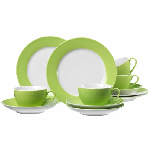 Ritzenhoff & Breker Kaffeeservice Doppio, 12-teilig - Hochwertiges spülmaschinenfestes Porzellangeschirr in Grün, ideal für 4 Personen mit 4 Kaffeetassen, Untertassen und Desserttellern – perfekt kombinierbar mit weiteren Farben der Serie