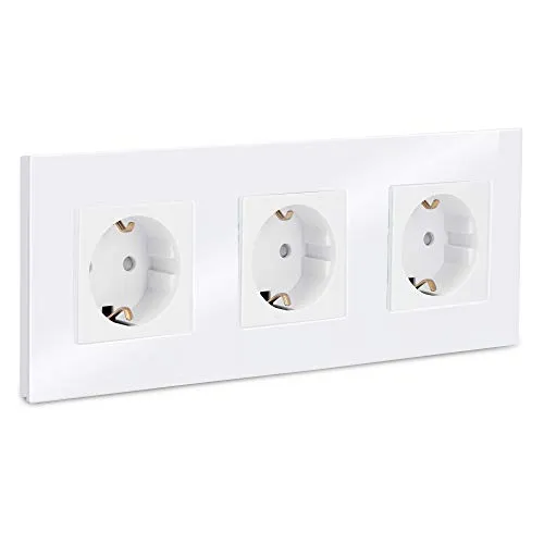 Navaris Glas Schuko Steckdose dreifach in weiß von Navaris