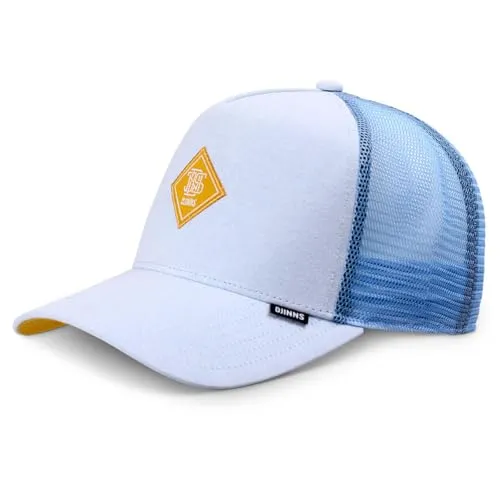Djinns Trucker Cap HFT OxfordContra Light Blue/Mustard - Atmungsaktive Trucker Cap mit Mesh-Rückseite für optimalen Tragekomfort. Der verstellbare Snapback-Verschluss sorgt für eine individuelle Passform. Ideal für Casual- und Streetwear-Looks mit markantem Djinns Logo.