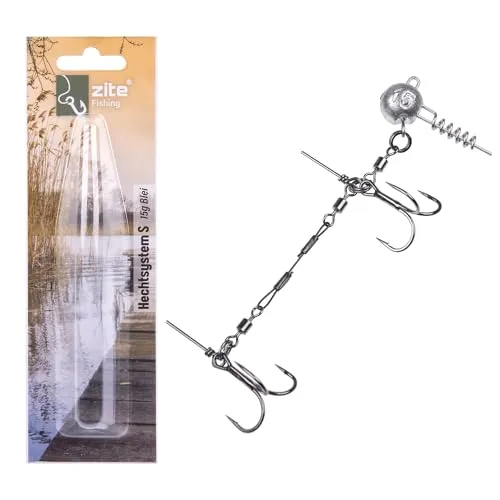 Zite Fishing Hecht Gummifisch-System S 9cm | 5g - 20g Fertigmontage Gummiköder mit Screw Jigkopf | Softbait Angsthaken Drillinge | Spinn-System Montage ideal für Hechtköder 15-20cm (15g)