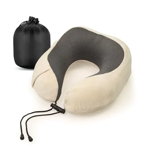 Nackenkissen klein & kompakt, mit Memory Foam, verstellbarem Verschluss + praktischer Tasche
