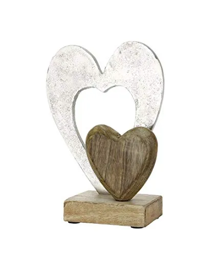 GILDE Doppelherz Holz Silber Höhe 23 cm