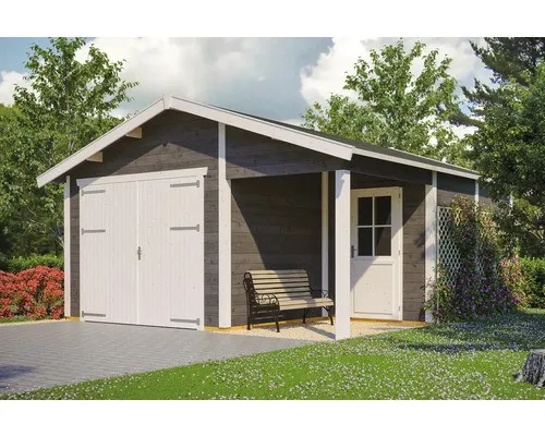 SKANHOLZ Varberg 2 Garage, schiefergrau 500x525 cm - Carports aus robustem Holzwerkstoff, ausgestattet mit einer stabilen Einflügeltür und Satteldach, ideal für die sichere Unterbringung von Fahrzeugen.