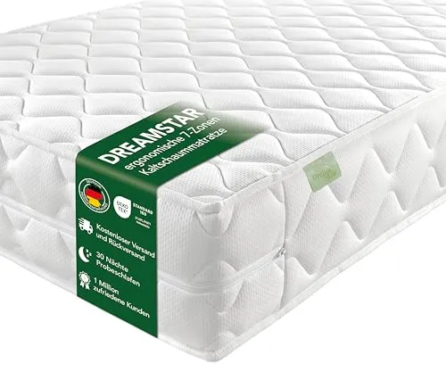 DREAMSTAR Ergo Flex XXL Duo - Ergonomische 7-Zonen Kaltschaummatratze - Matratze mit 7-Zonen für optimale Anpassung an jeden Schlaftyp. Mit zwei Härtegraden in einer Matratze, waschbarem Bezug und Öko-Tex Zertifizierung für ein gesundes Schlafgefühl.