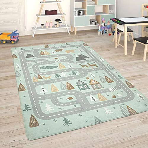 Paco Home Kinderteppich Teppich Kinderzimmer Spielmatte Straßenteppich Spielteppich, Grösse:155x230 cm, Farbe:Türkis