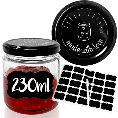 25x 230ml Einmachgläser - kleine Marmeladengläser mit Deckel - Vorratsgefäße & -gläser, spülmaschinenfest und ideal für Marmelade oder Konserven, Höhe: 9,3cm, perfekt für die kreative Vorratshaltung.