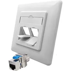 ARLI Set: Cat8.1 Netzwerkdose 1 Port ( 1x Anschlussrahmen + 1x Keystone CAT8.1 ) - Cat8 Set - Weiß